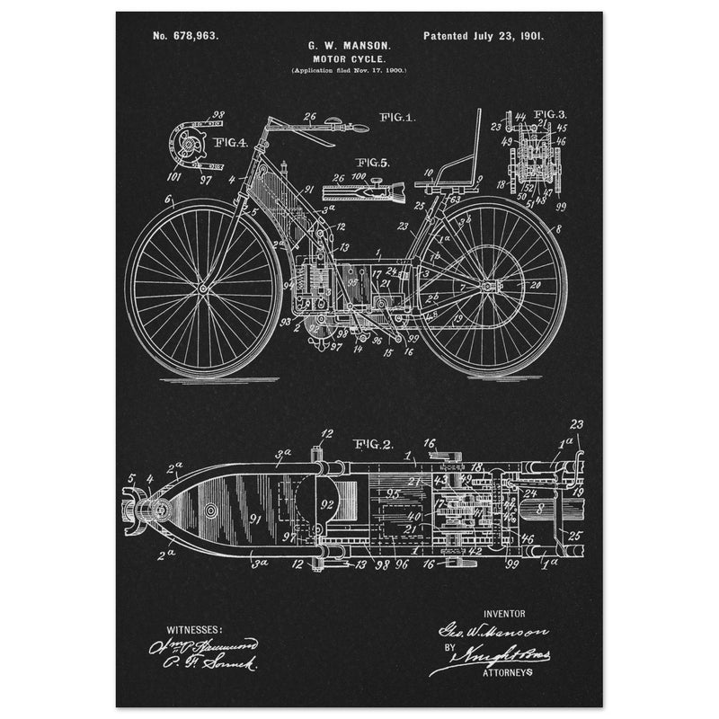 Motorcycle old patent by G. W Manson.