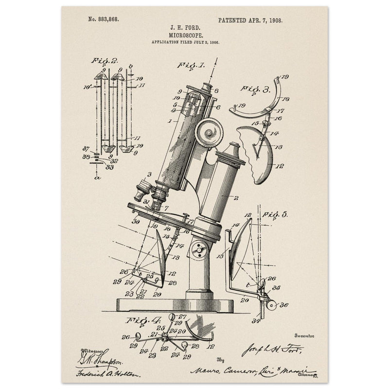 vintage microscope patent by J H Ford.