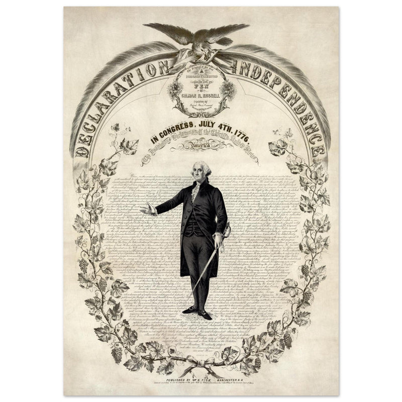 Declaration of Independence of America. George washington manuscript illustration.