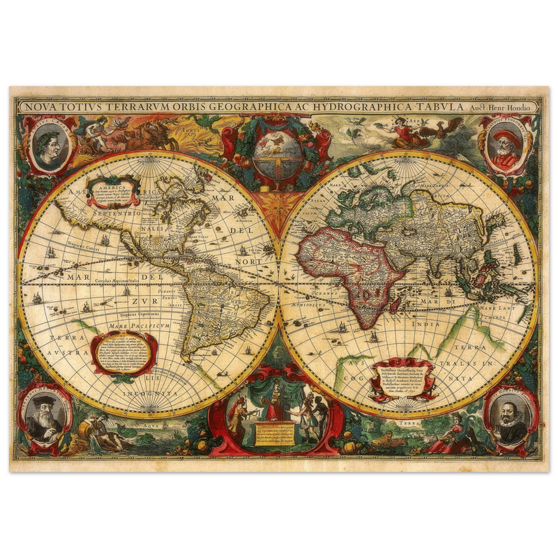 Nova Totius Terrarum Orbis Geographica ac Hydrographica Tabula by Henricus Hondius
