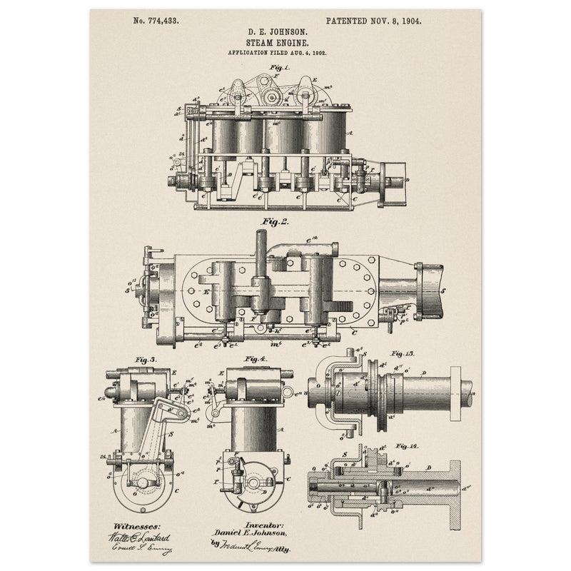 Steam engine patent 1904 by D. E Johnson.