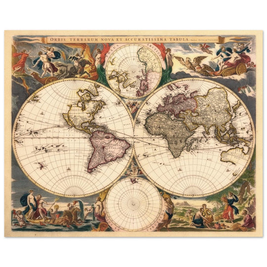 Old world map Orbis Terrarum Nova et Accuratissima Tabula by Nicolaes Visscher 1658.