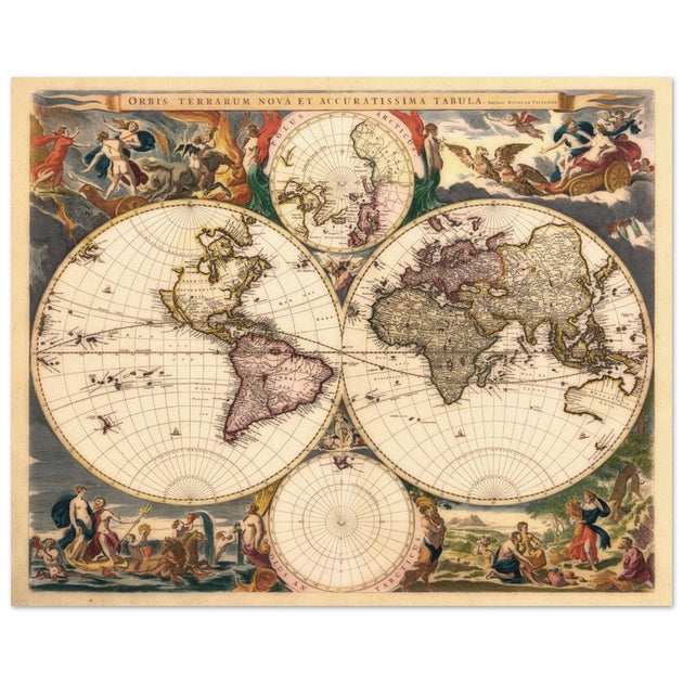 Old world map Orbis Terrarum Nova et Accuratissima Tabula by Nicolaes Visscher 1658.