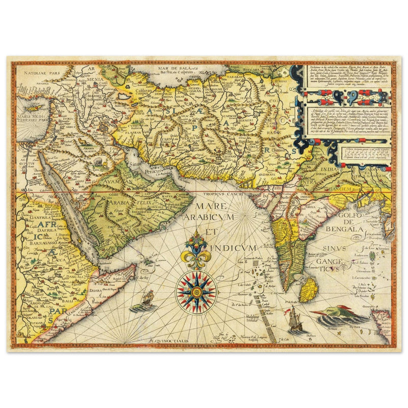 Red sea, Arabian coast and the Persian Gulf ancient map by Jan Huygen. Routes to the Indian Ocean.