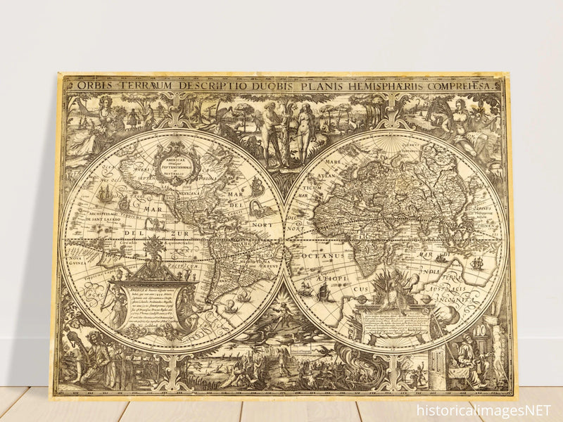 Ancient world map vintage reproduction of the XVII century by Nicolaes Geylekerck