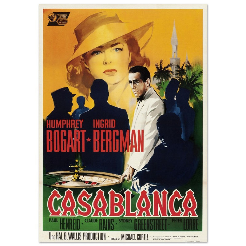 Casablanca movie poster Italian version .  Humphrey Bogart and Ingrid Bergman. Finea art print