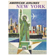 New York City vintage travel advertising poster for American Airlines. Statue of Liberty