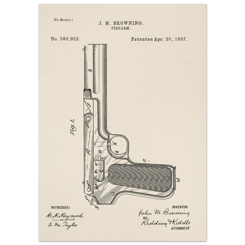 Firearm mechanism patent by John M. Browning.