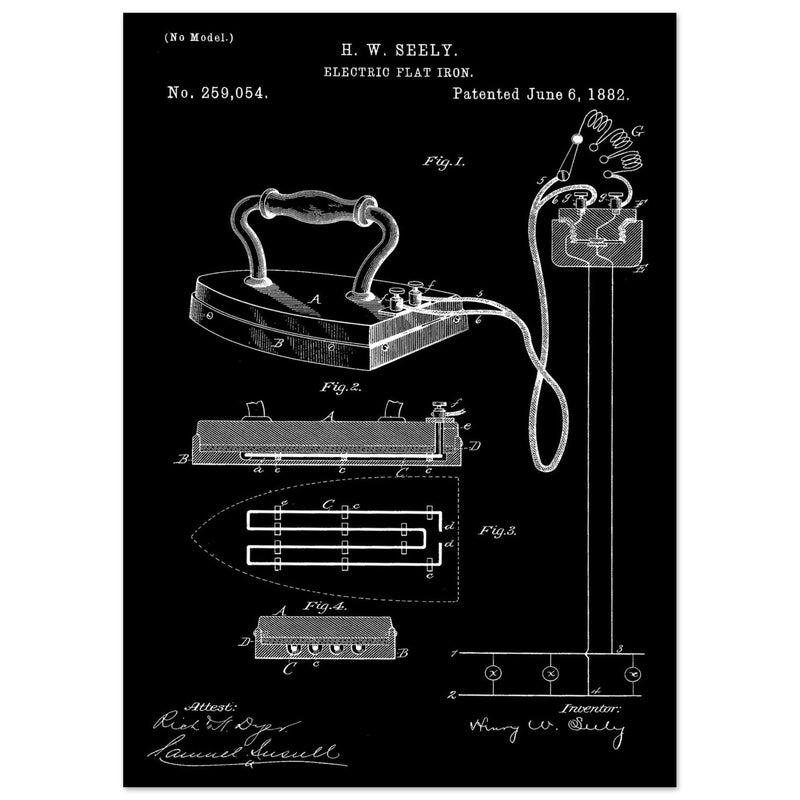 Electric Flat Iron patent by Henry W. Seeley Patent 259.054