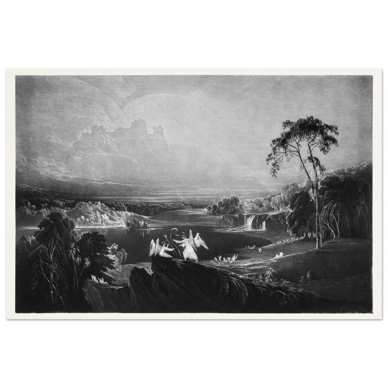 John Martin Paradise Lost Heaven – the Rivers of Bliss. Vintage mezzotint engraving .