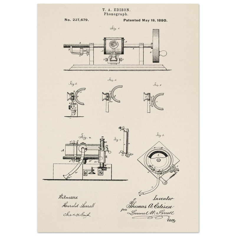 The Phonograph patentby Thomas Alva Edison. Patent 227679
