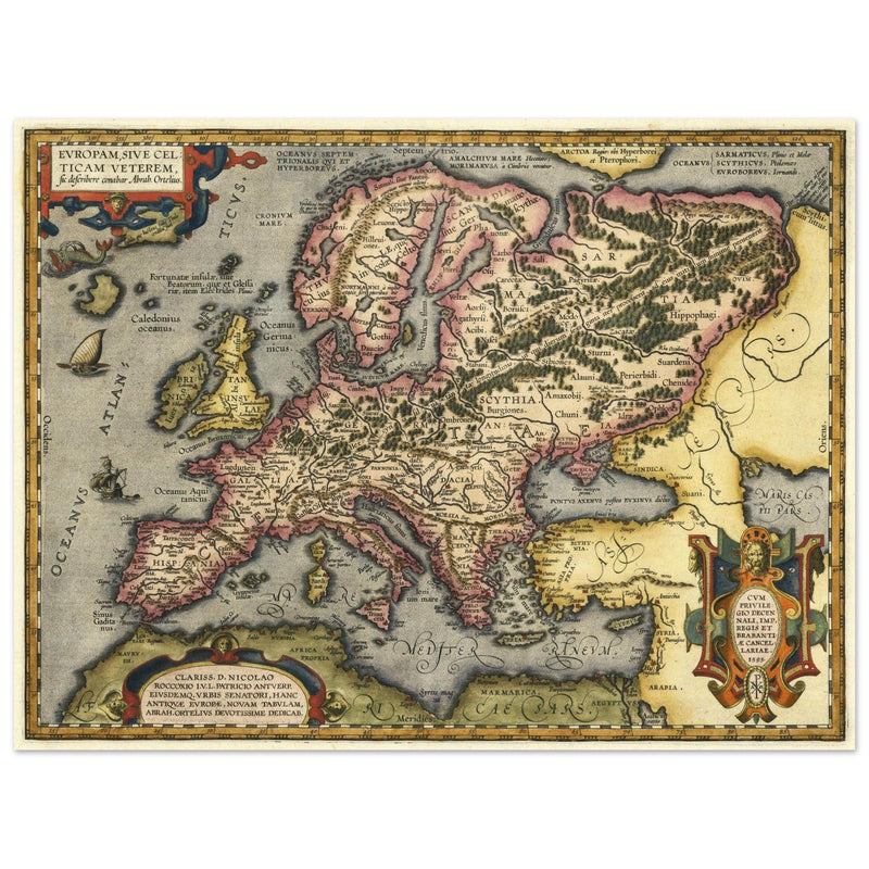 Ancient map of celtic Europe by Abraham Ortelius.