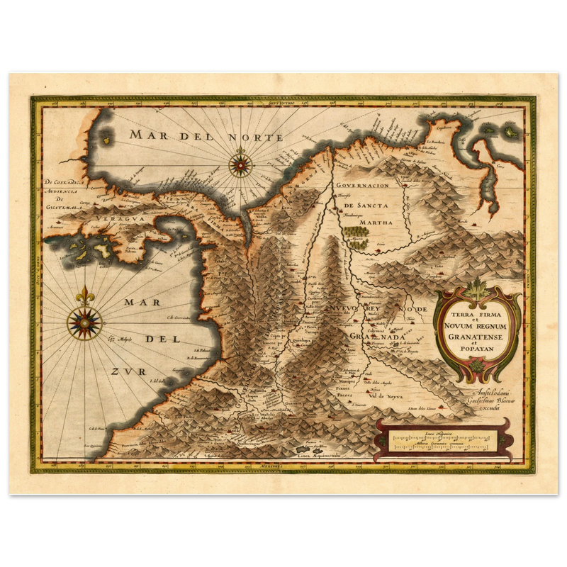 Ancient map print of Central America and the northwestern part of South America 1631.