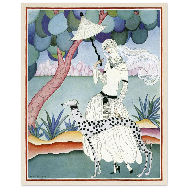 Helen Dryden illustration fashion magazine cover. Woman with dalmatian dog. Fine art  .