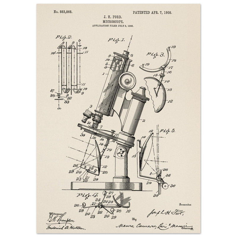 vintage microscope patent by J H Ford.