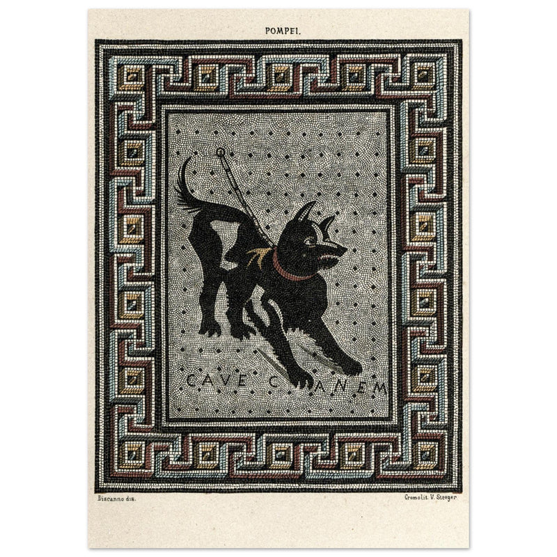 Watchdog mosaic chromolithograph reproduction Cave Canem by Victor Steeger