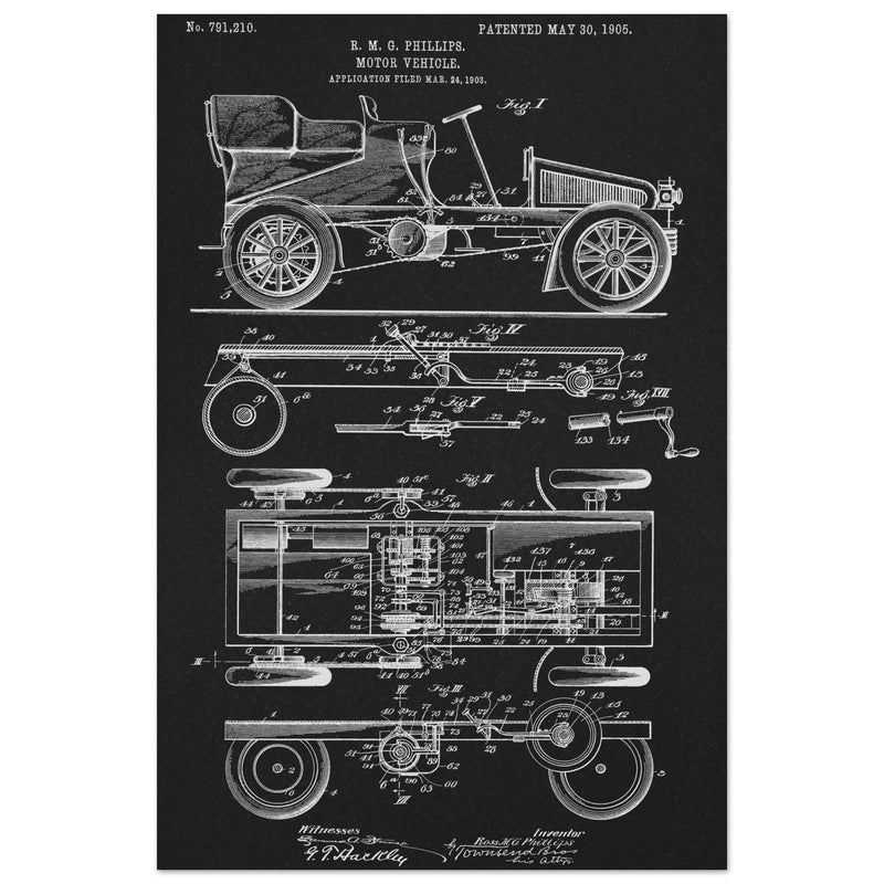 Motor Vehicle patent. Vintage car illustration.