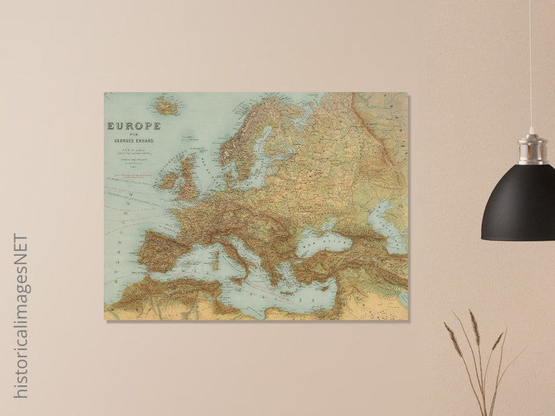 Ancient old map of Europe. George Erhard  antique map reproduction poster. decoration