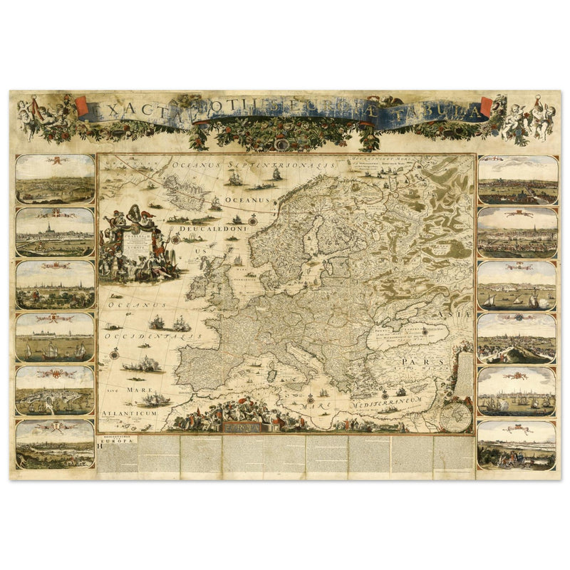 Ancient illustrated map of Europe by Nicolaes Visscher .