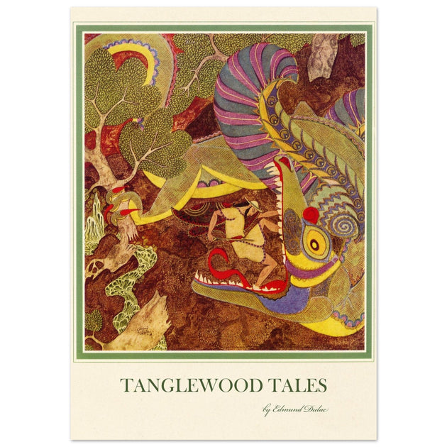 Edmund Dulac Tanglewood Tales illustration . The Dragon's Teeth Jason confronts the beat tha guards  Golden Fleece