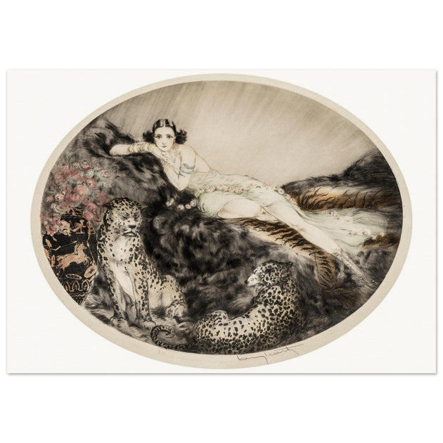 Louis Icart vintage illustration Thaïs   Lady with Leopards