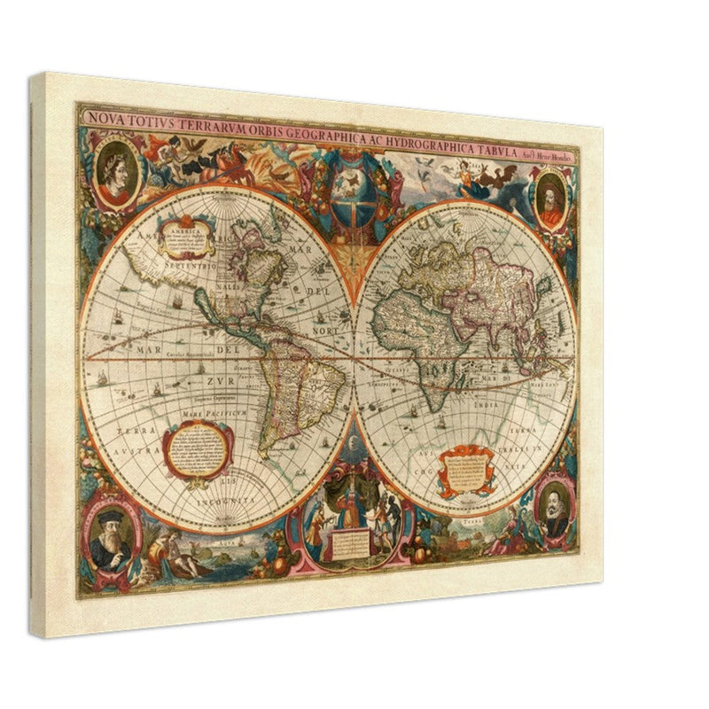 1638 Double hemisphere old world map by Hendrik Hondius.
