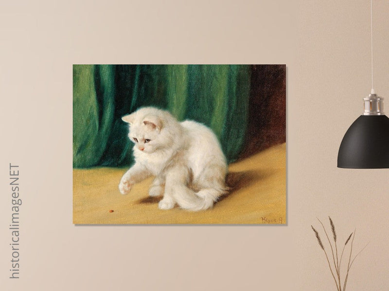 Cat with Ladybird old painting by Arthur Heyer.