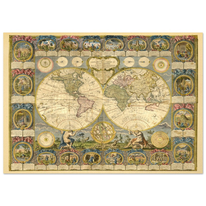 Ancient world map of 1776 by Abbe Clouet Double hemisphere world map.