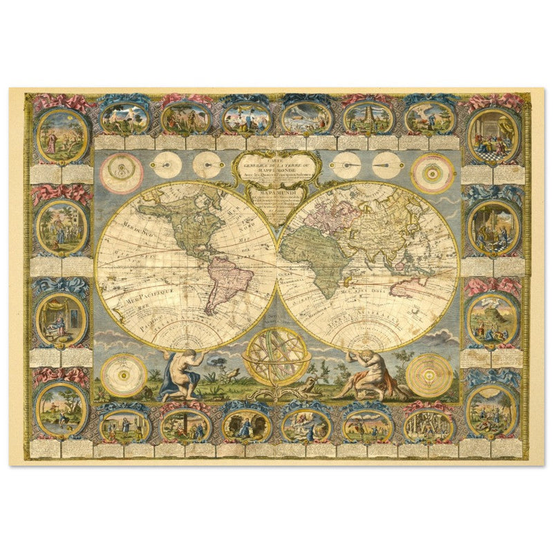 Ancient world map of 1776 by Abbe Clouet Double hemisphere world map.
