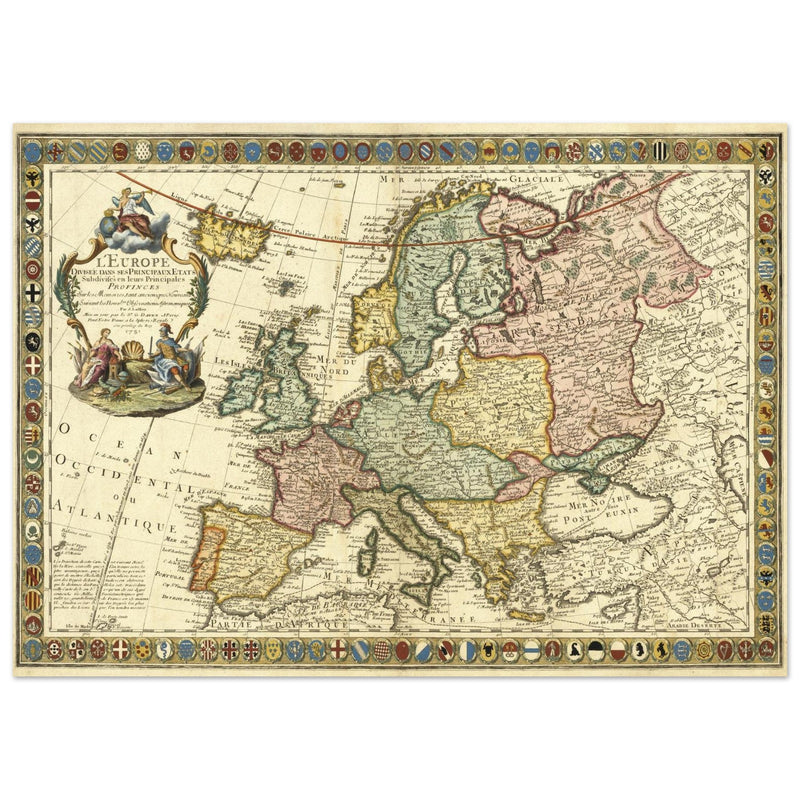 Ancient Europe map of the XVIII century by Guillaumet Danet