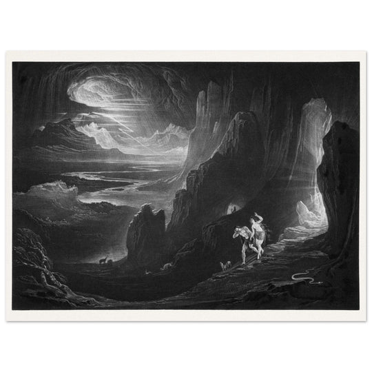John Martin Paradise Lost vintage mezzoting engraving . Adam and Eve Driven Out of Paradise.