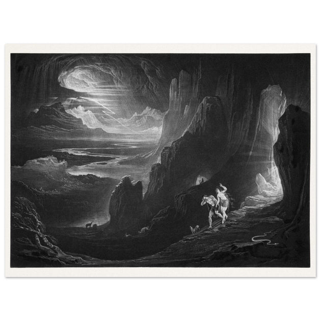 John Martin Paradise Lost vintage mezzoting engraving . Adam and Eve Driven Out of Paradise.