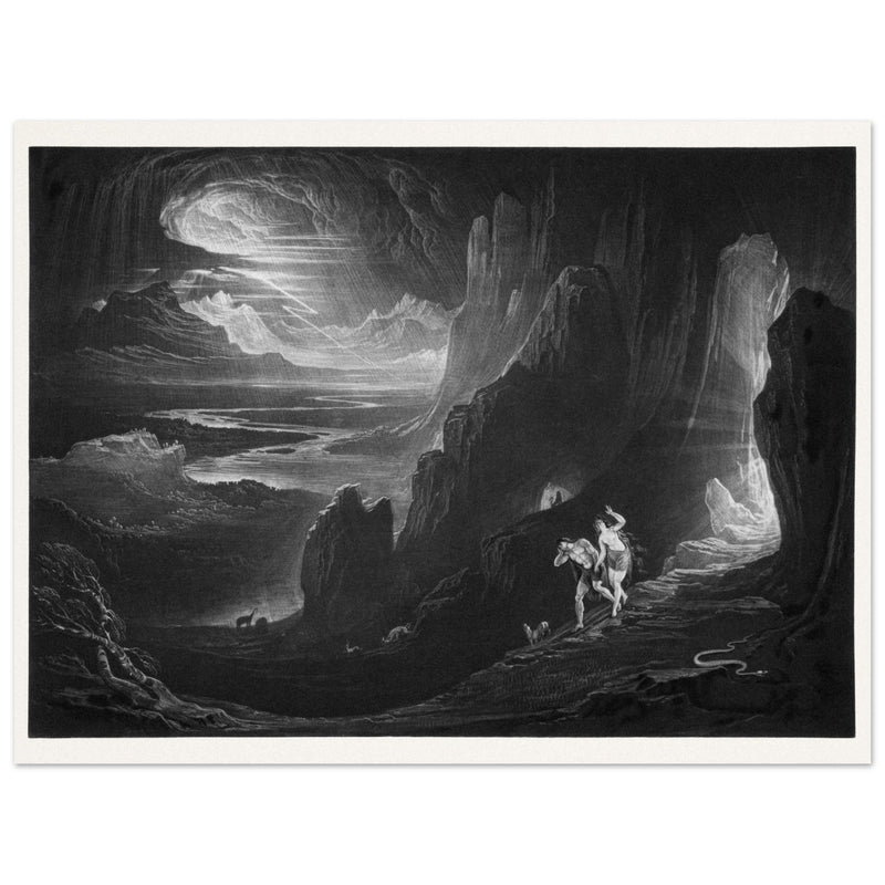 John Martin Paradise Lost vintage mezzoting engraving . Adam and Eve Driven Out of Paradise.
