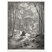 Gustave Dore depiction of knight Don Quixote riding in the countryside in one of his adventures.