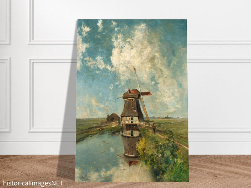 Old dutch windmill painting by Paul Gabriel XIX Century.