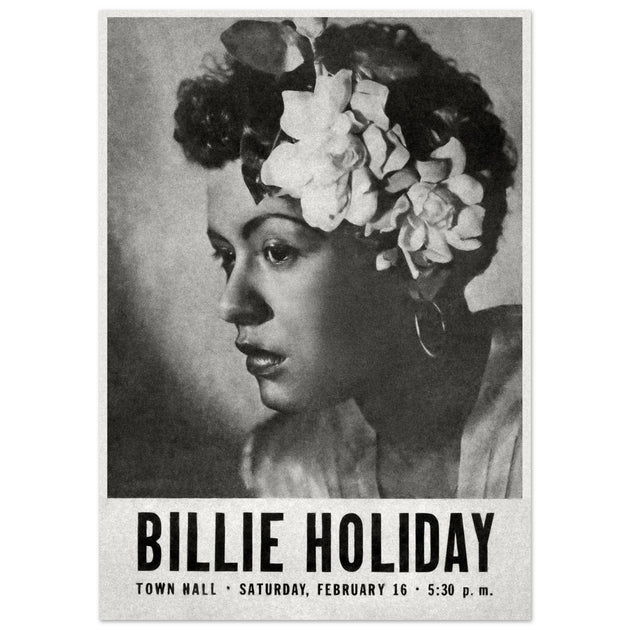 Billie Holiday concer music poster in New York City Town Hall in 1946.