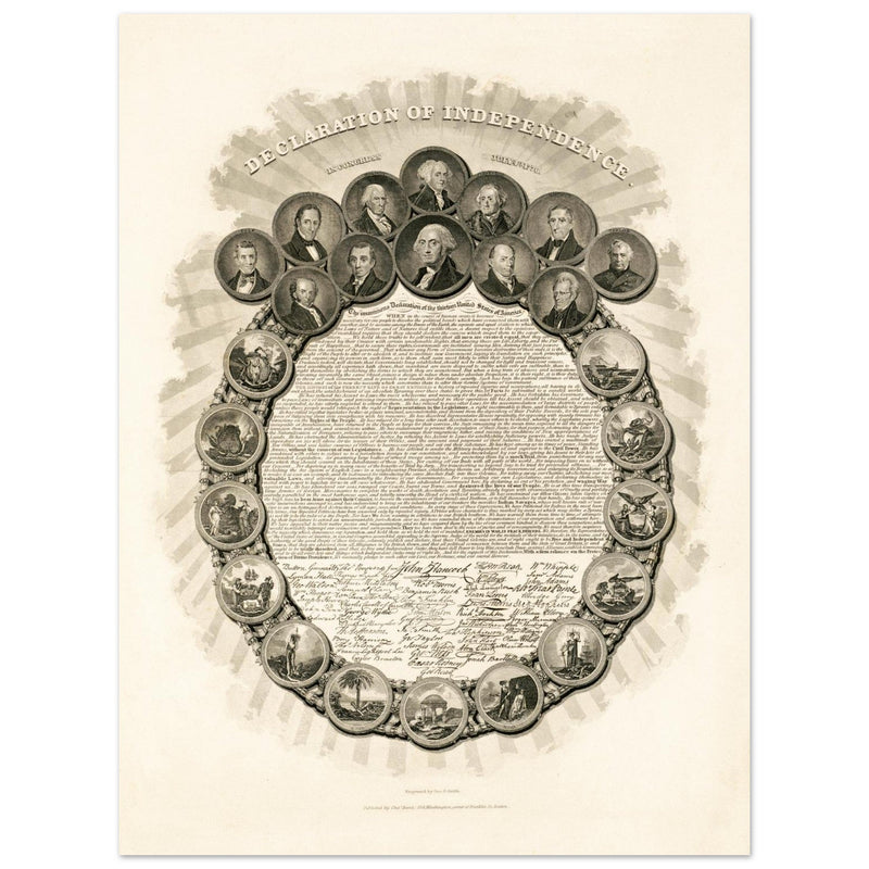 Declaration of Independence vintage print reproduction - Congress July 4th 1776 engraved by Geo. G. Smith.
