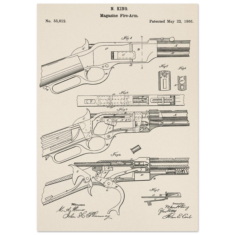 Magazine Fire arm patent 55012 by N kinf.