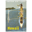 Hawaii United Air Lines vintage poster. Travel promotion print.
