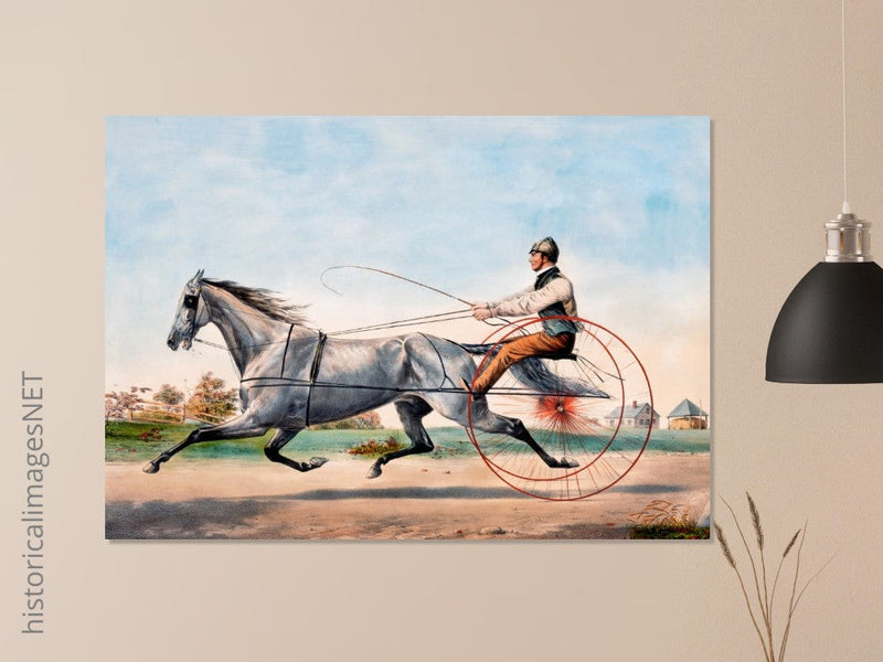 Harness cart horse racing. Grey Eddie by Nathaniel Currier 1855.