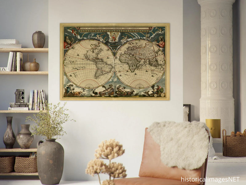 World map Nova et Accuratissima Totius Terrarum Orbis Tabula by Joan Blaeu