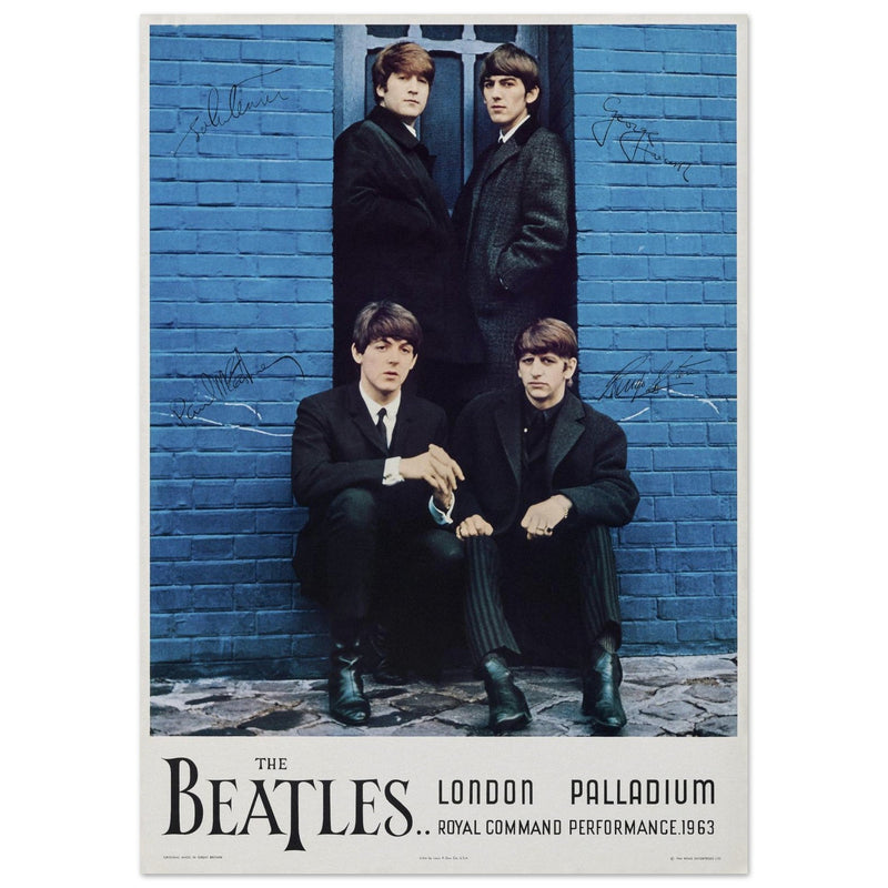 The Beatles Royal Command concert London Palladium Venue. Vintage music poster reproduction.