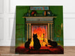 Cats in front of fireplace  vintage print 1906