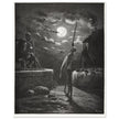 Don Quixote by Gustave Dore. The knight raising his sword against the moon at night.