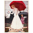 Pierre Brissaud vintage illustration for a fashion magazine cover. Mother with her daughter on a rainy day.