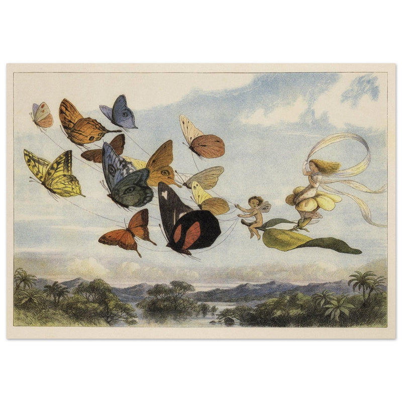 Richard Doyle illustration for Fairyland. The Fairy Queen in her carriage driven by butterflies.