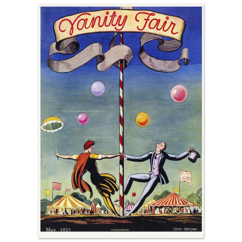 Vanity Fair magazine vintage cover by Rockwell Kent 1923. Two artists dancing at the circus.