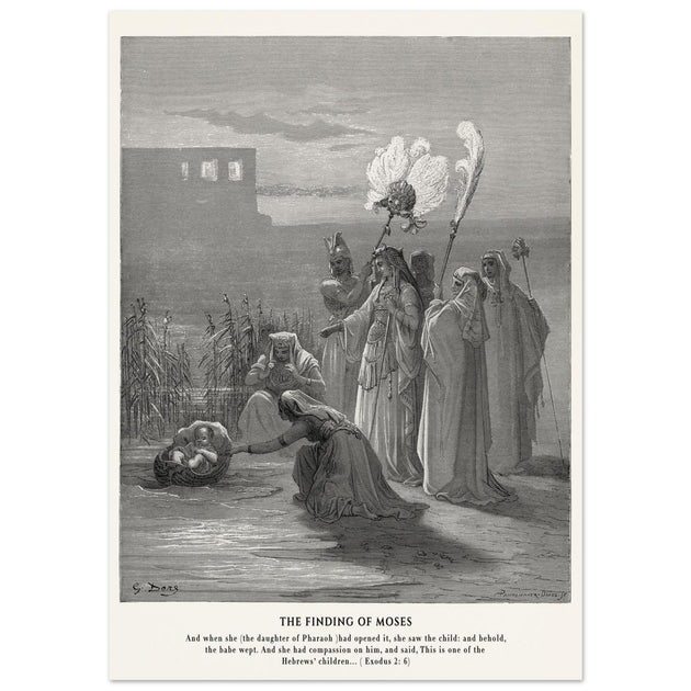 Gustave Dore The Bible engraving print . The finding of Moses illustration .