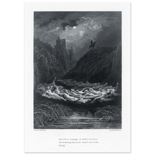 Gustave Dore illustration of King Arthur legend . The Fairy Circle. From the book Idylls of the King by Alfred Tennyson.