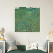 Gustav Klimt Flowering Poppies painting Green landscape .